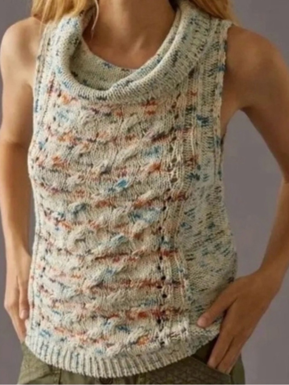 Anthropologie Pilcro The Cowlneck Sleeveless Cable Knit Sweater size Small